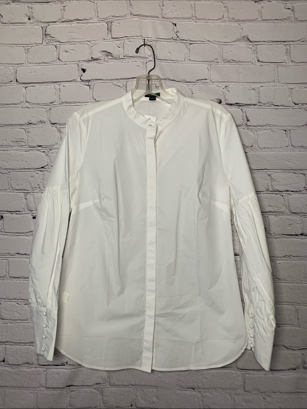 Ann Taylor White Mandarin Collar Button-Front Blouse
